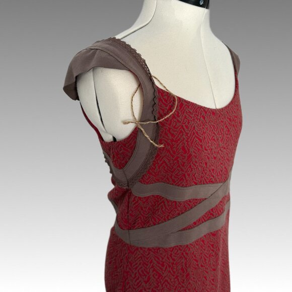 Free People Cross My Heart Bodycon Cut Out Red Brown Knit Dress Large Boho Indie - Picture 10 of 12